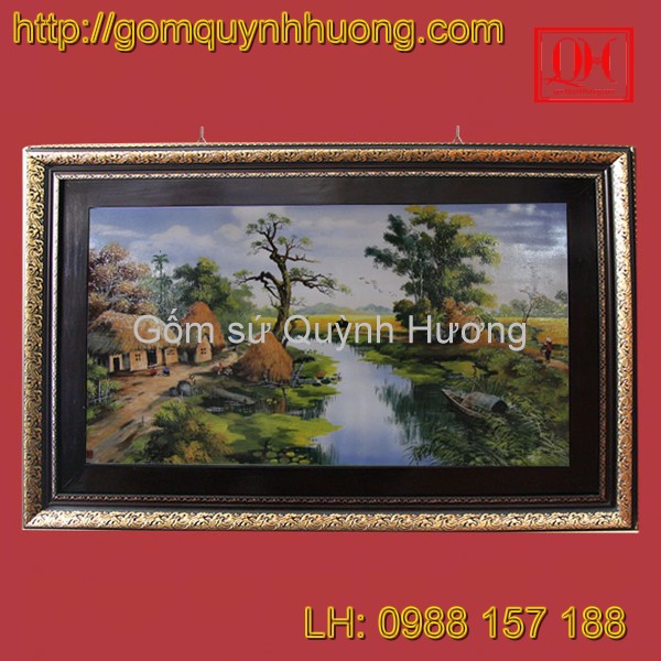 Tranh gốm sứ Bát Tràng - Đồng quê khung kép