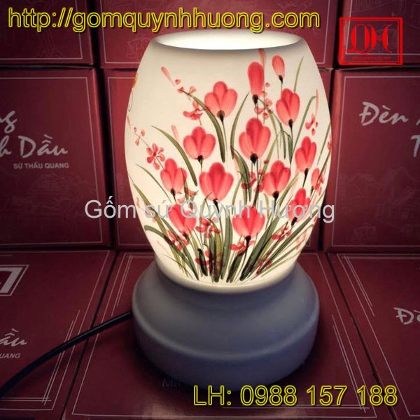Đèn xông tinh dầu dáng cao vẽ hoa beo nước