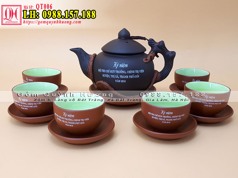 Bộ ấm trà quà tặng gốm sứ Bát Tràng in logo