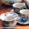 Bộ bình trà Bát Tràng men rạn cổ cao cấp bọc đồng - Phụ kiện gạt tàn bộ ấm chén