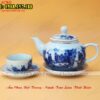 Bộ ấm trà sứ cao cấp vẽ Trúc Lâm Thất Hiền men lam - Ấm và chén uống trà