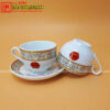 Ấm chén viền hoàng cung in logo VPCP mã QT012 - Chén uống trà