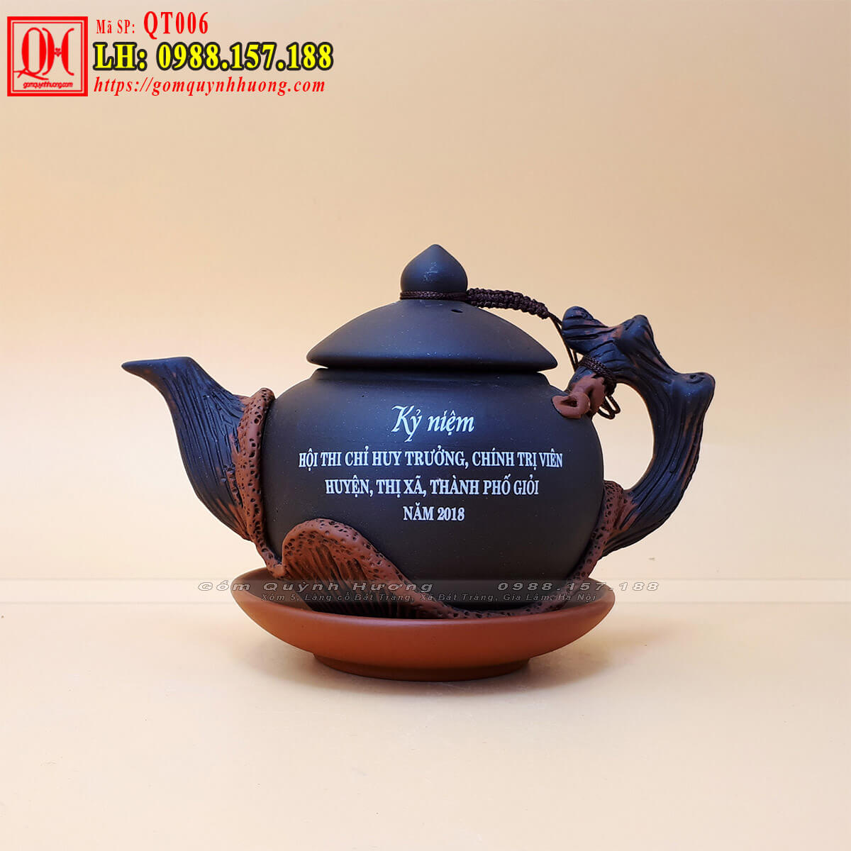 Bộ ấm trà quà tặng gốm Bát Tràng in logo QT006