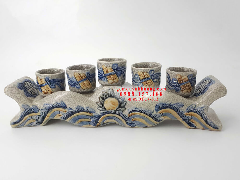 Bộ kỷ ngai 5 chén gốm sứ Bát Tràng mã DTC4-013