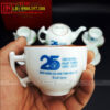 Bộ ấm chén sen hồng vẽ tay in logo BHXH mã QT102 - Chén uống trà