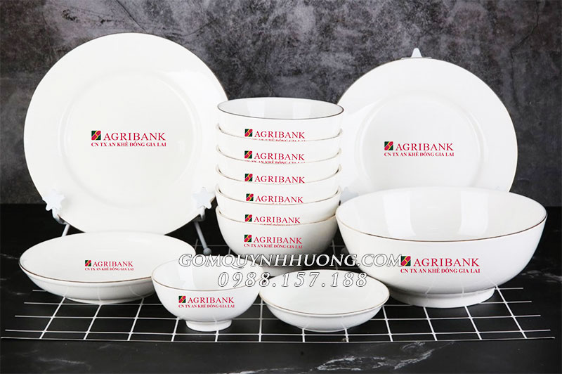 Bộ bát đĩa quà tặng in logo ngân hàng Agribank