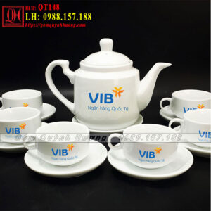 Bộ tách chén uống trà in logo VIB mã QT148