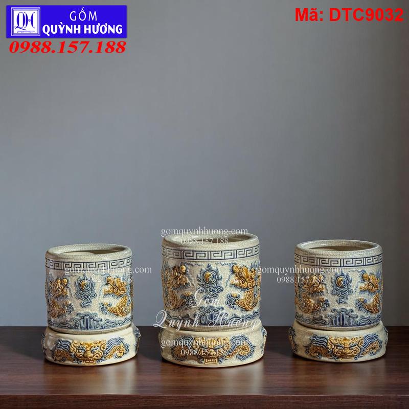 Bát hương - Báo giá Bộ đồ thờ Men Rạn đắp nổi mã DTC9032