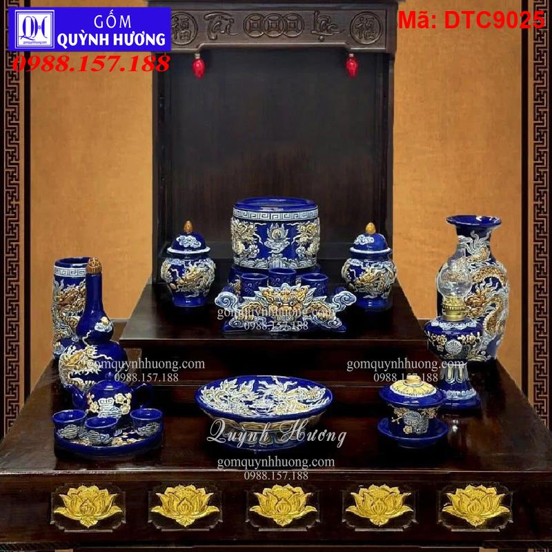 Bộ đồ thờ Ban Thần Tài Gốm sứ Bát Tràng cho mệnh Thủy - Mộc - Ảnh 2