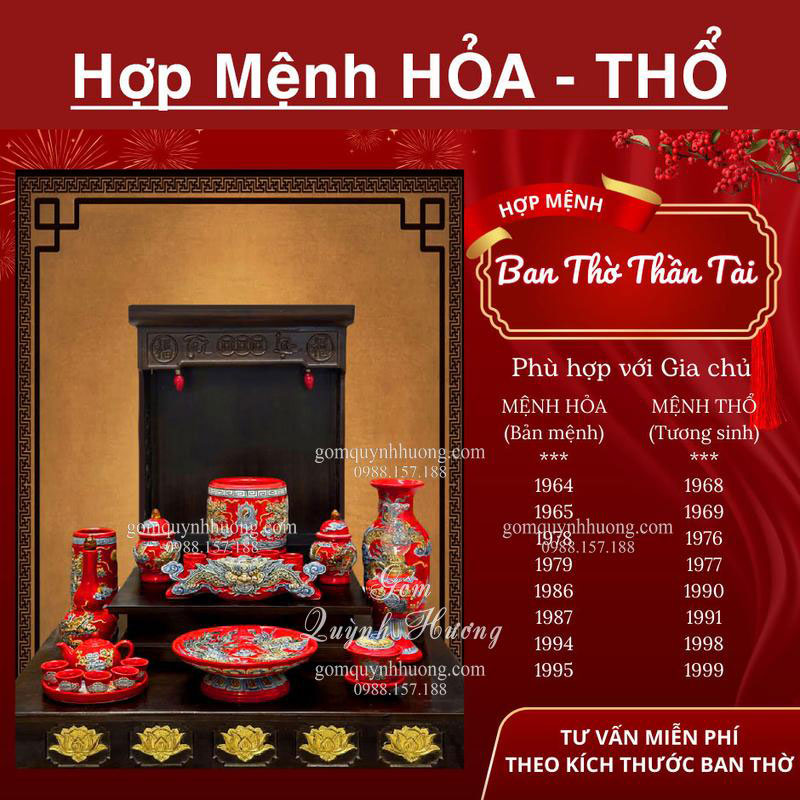 Bộ đồ thờ Ban Thần Tài Thổ Địa cho mệnh Hỏa - Thổ Bộ đồ thờ Ban Thần Tài Thổ Địa cho mệnh Hỏa - Thổ