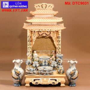 Bộ đồ thờ cho bàn thờ Tài Địa men rạn đắp nổi mã DTC9031
