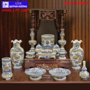 Bộ đồ thờ Thần Tài men hoàng thổ đắp nổi mã DTC9024