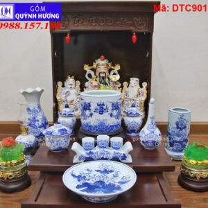 Bộ Đồ Thờ Thần Tài Men Lam Bát Tràng (11 món) mã DTC9019