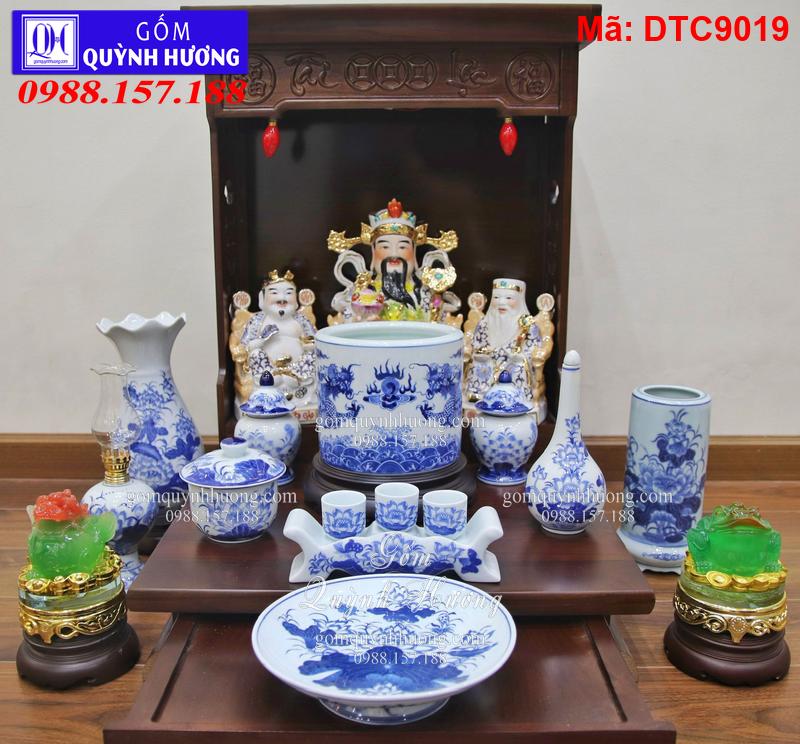 Bộ Đồ Thờ Thần Tài Men Lam Bát Tràng (11 món) mã DTC9019
