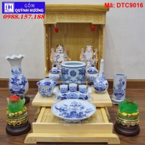 Bộ Đồ Thờ Thần Tài Men Lam Bát Tràng mã DTC9016