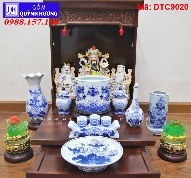 Bộ Đồ Thờ Thần Tài Men Lam Cổ Bát Tràng (9 món) mã DTC9020