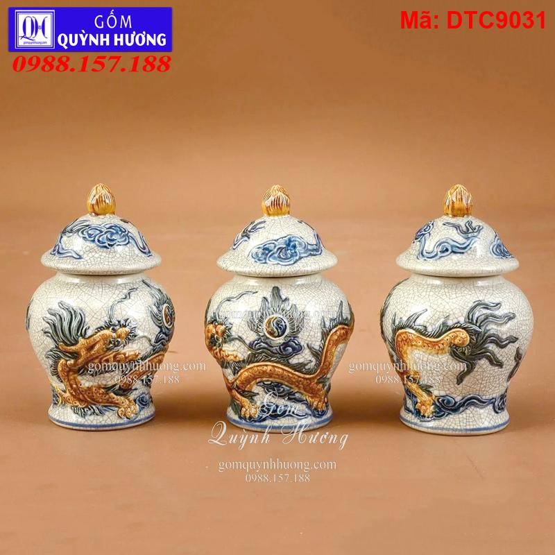Chóe cúng - Bộ đồ thờ cho bàn thờ Tài Địa men rạn đắp nổi mã DTC9031