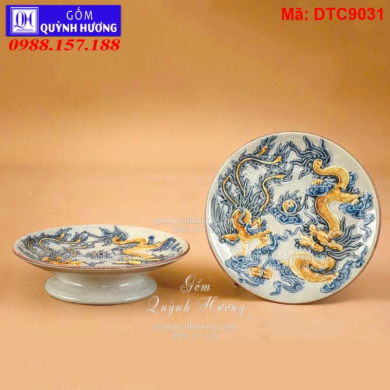 Mâm bồng - Bộ đồ thờ cho bàn thờ Tài Địa men rạn đắp nổi mã DTC9031