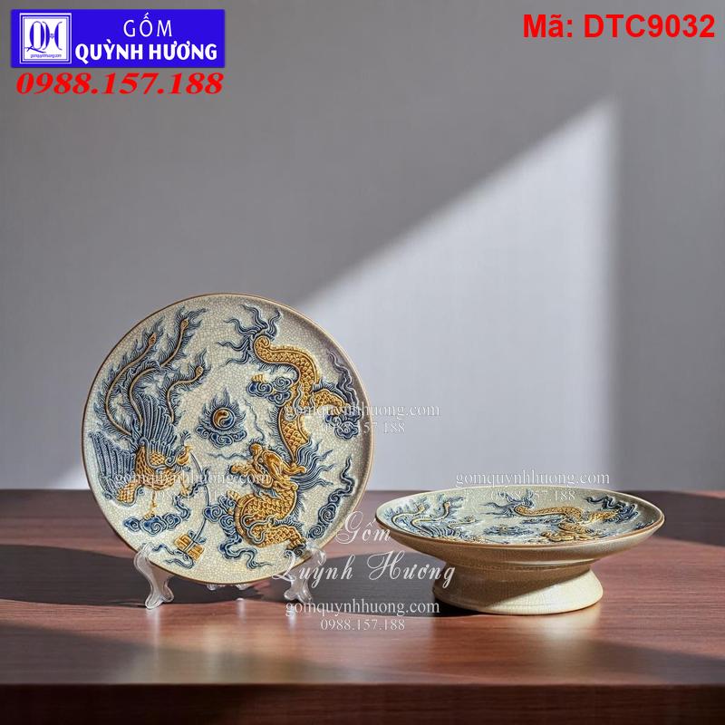 Mâm bồng - Báo giá Bộ đồ thờ Men Rạn đắp nổi mã DTC9032
