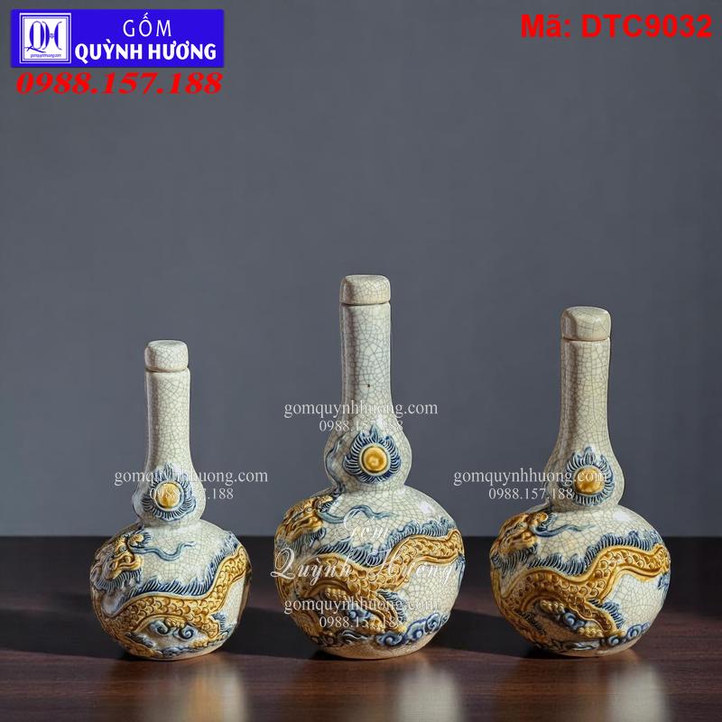 Nậm cúng - Báo giá Bộ đồ thờ Men Rạn đắp nổi mã DTC9032