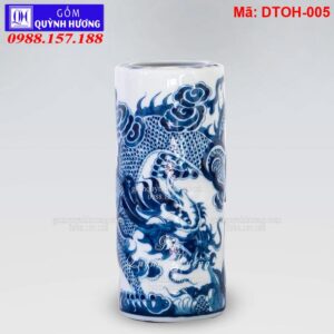 Ống đựng nhang men lam vẽ Rồng mã DTOH-005