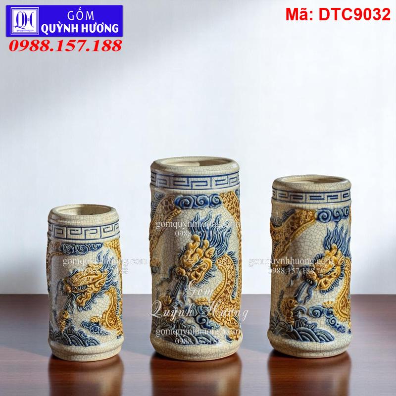 Ống hương - Báo giá Bộ đồ thờ Men Rạn đắp nổi mã DTC9032