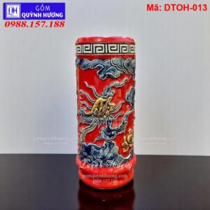 Ống hương màu đỏ đắp Rồng mã DTOH-013