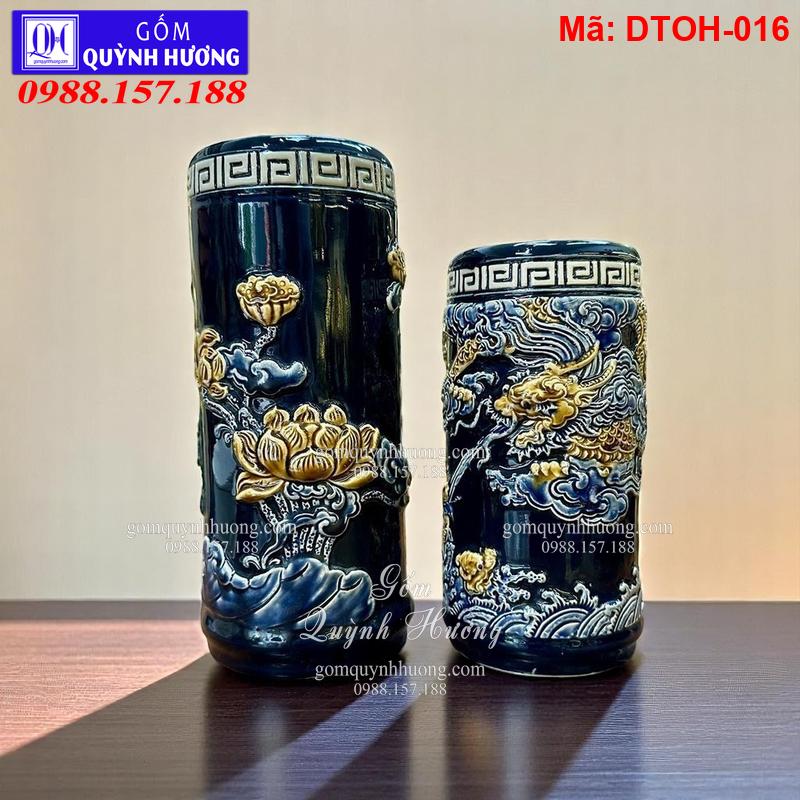 Ống hương màu xanh coban đắp Rồng mã DTOH-016 - Ảnh 2