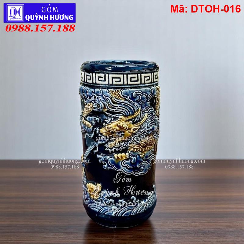 Ống hương màu xanh coban đắp Rồng mã DTOH-016
