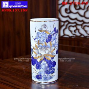 Ống hương men lam vẽ sen mạ vàng mã DTOH-010