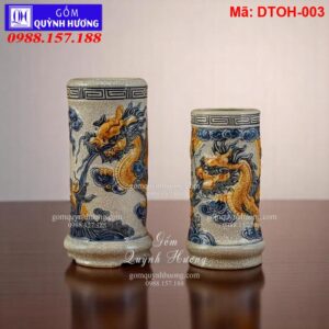 Ống hương men rạn đắp nổi Rồng mã DTOH-003