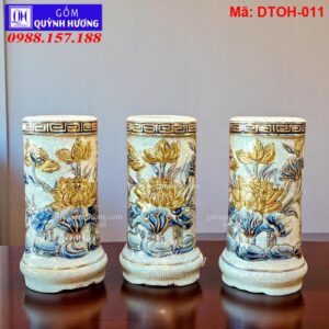 Ống hương men rạn đắp nổi sen mạ vàng mã DTOH-011