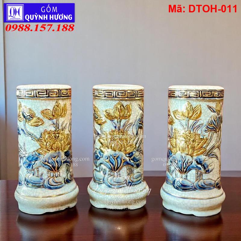 Ống hương men rạn đắp nổi sen mạ vàng mã DTOH-011 Ống hương men rạn đắp nổi sen mạ vàng mã DTOH-011