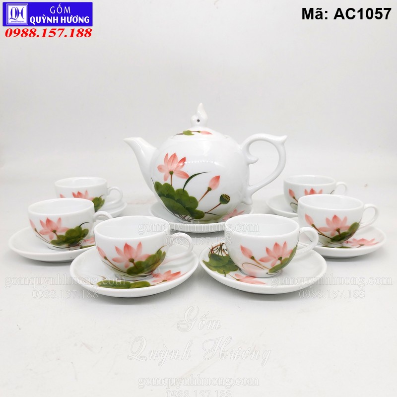Bộ ấm chén vẽ sen mã AC1057 Bộ ấm chén vẽ sen mã AC1057