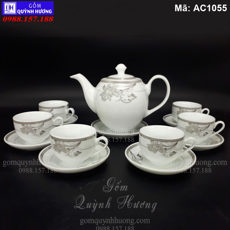 Bộ ấm chén viền hoa dây trang nhã mã AC1055
