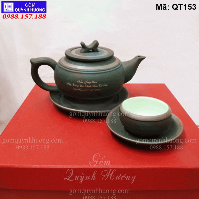 Bộ ấm trà tử sa in logo làm quà tặng gốm sứ mã QT153 Bộ ấm trà tử sa in logo làm quà tặng gốm sứ mã QT153
