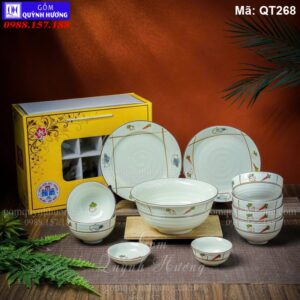 Bộ bát đĩa Bát Tràng in logo làm quà tặng mã QT268