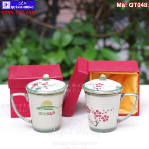 Cốc sứ Bát Tràng in logo làm quà tặng mã QT048