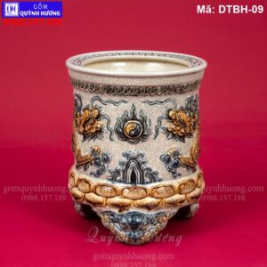 Bát hương Bát Tràng men rạn đắp nổi cảnh Rồng mã DTBH-09