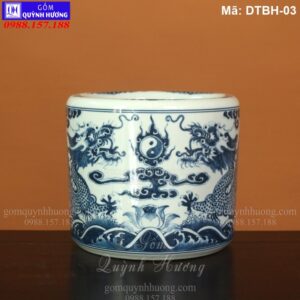 Bát hương đẹp men lam Huế vẽ Rồng cao cấp mã DTBH-03