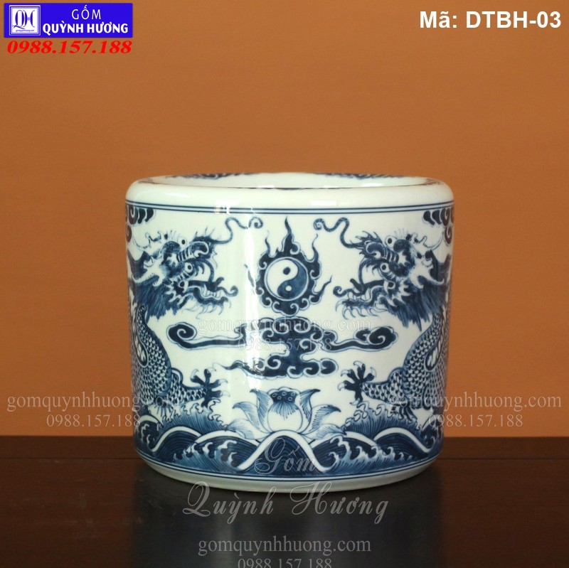 Bát hương đẹp men lam Huế vẽ Rồng cao cấp mã DTBH-03 Bát hương đẹp men lam Huế vẽ Rồng cao cấp mã DTBH-03