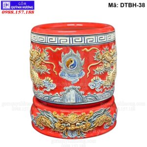 Bát hương màu Đỏ đắp nổi Rồng mã DTBH-38