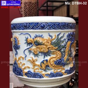 Bát hương men ngọc đắp nổi Rồng mã DTBH-32