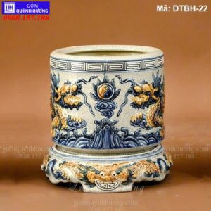 Bát hương men rạn đắp nổi Rồng mã DTBH-22