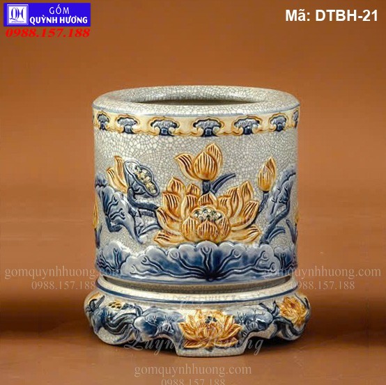 Bát hương men rạn đắp nổi Sen mã DTBH-21 Bát hương men rạn đắp nổi Sen mã DTBH-21