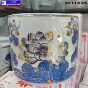 Bát nhang gốm sứ Bát Tràng cảnh Sen vẽ vàng 24K mã DTBH-25