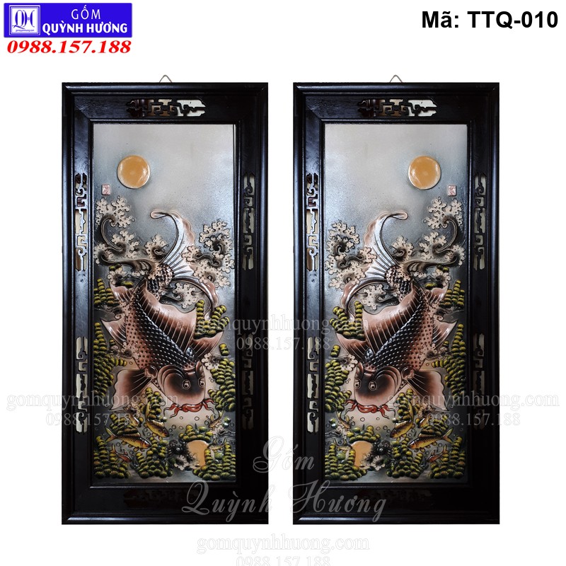 Tranh Đôi Cá Chép Trông Trăng mã TTQ-010 Tranh Đôi Cá Chép Trông Trăng mã TTQ-010