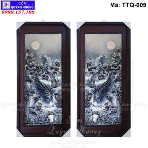 Tranh đôi Lý Ngư Vọng Nguyệt men tràm mã TTQ-009