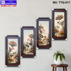 Tranh tứ quý Bát Tràng đắp nổi cảnh Sen mã TTQ-017