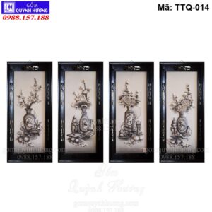 Tranh tứ quý đẹp đắp nổi tứ bình men tràm mã TTQ-014